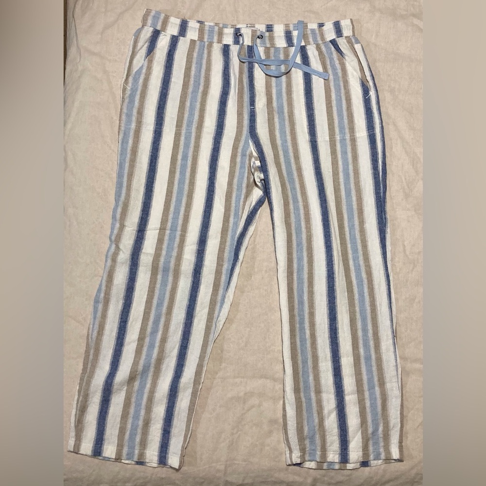 da-sh Women's Striped Linen & Rayon Pants - Blue, Tan, White‎